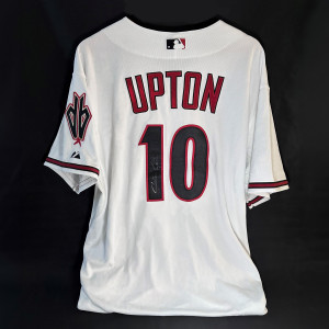 Autographed jersey signed by former Arizona Diamondback, San Diego Padre, and Los Angeles Angels All-Star and Silver Slugger, outfielder Justin Upton